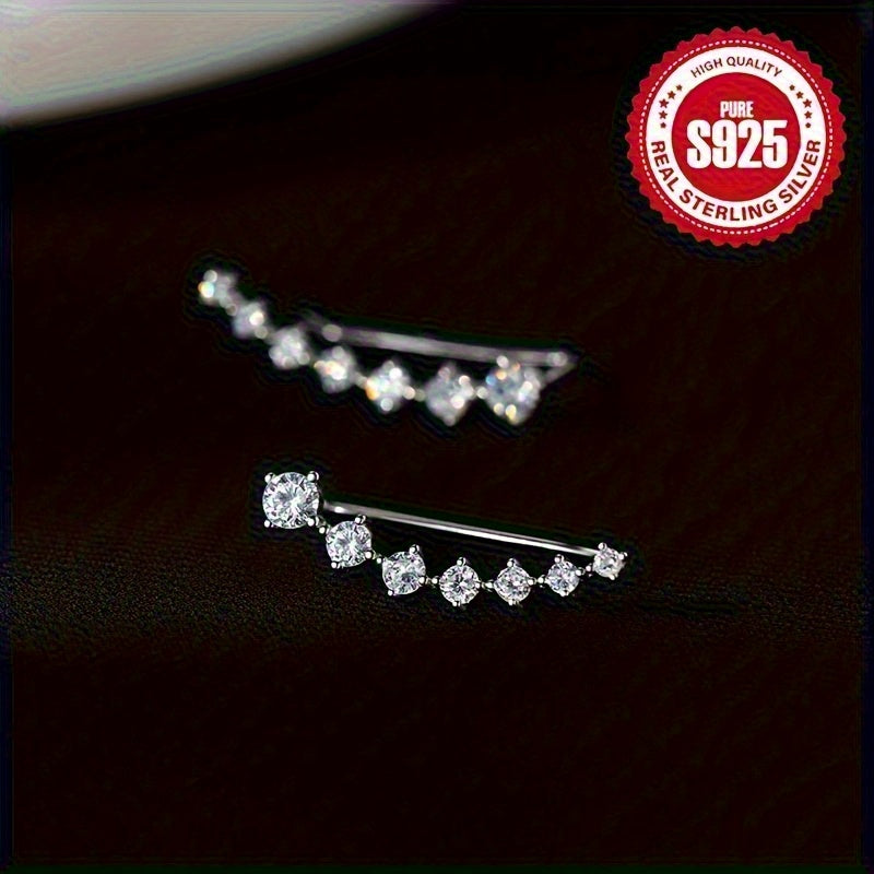 1 Pair of Exquisite Sterling Silver Seven Star Design Earrings - Hypoallergenic Jewelry for Everyday Women with Zircon Inlay, Elegant Casual Style, and 925 Silver Mark - Perfect for Sensitive Skin and Daily Wear