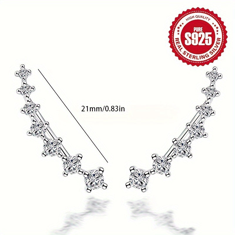 1 Pair of Exquisite Sterling Silver Seven Star Design Earrings - Hypoallergenic Jewelry for Everyday Women with Zircon Inlay, Elegant Casual Style, and 925 Silver Mark - Perfect for Sensitive Skin and Daily Wear