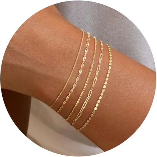 14K Dainty Gold Plated Stackable Bracelets for Women Trendy Chain Bracelets Paperclip Adjustable Tennis Cute Jewelry